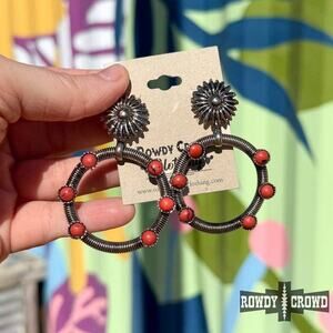 Western Southwestern Cowgirl Dangle Red Hondo Earrings